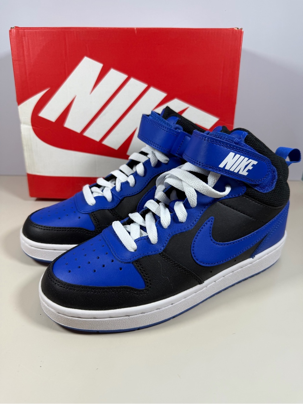 Nike Kids High-Top Sneakers in Black and Royal Blue with White Laces